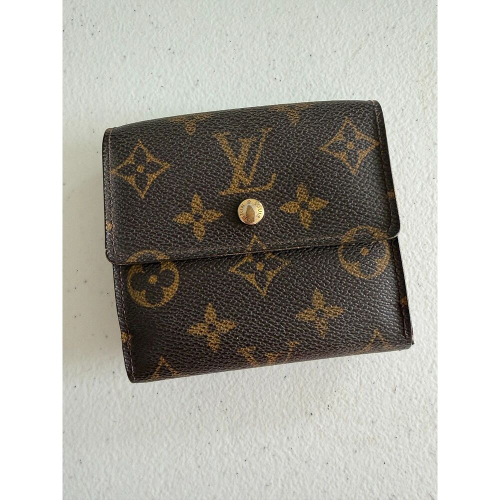 Vintage Louis Vuitton Monogram Elise Compact Trifold Wallet Brown Made in France